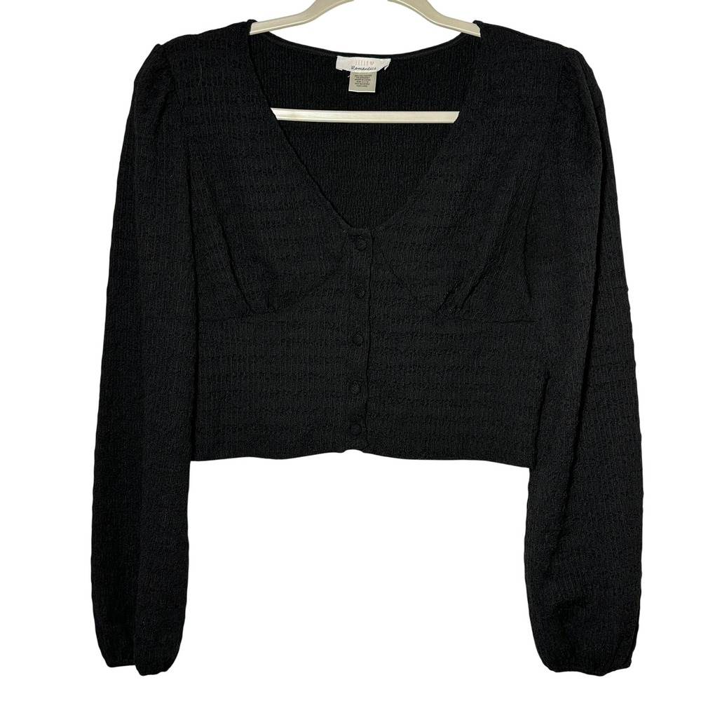 Urban Romantics Black Textured Button Front Cropped Cardigan Sweater Long Sleeve